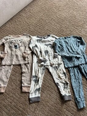 Carter's Blue, Cream & Tan Animal Print Kids Pajama Set Trio